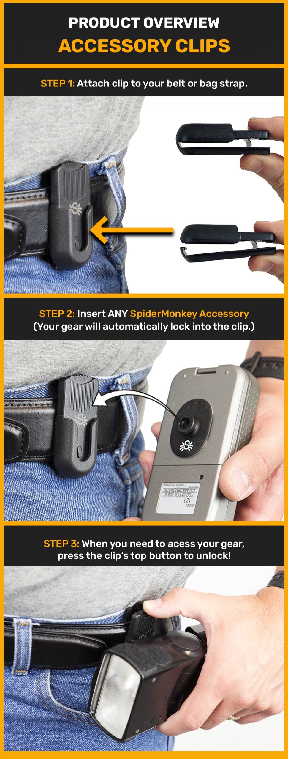 900: SpiderMonkey Accessory Holster Kit for Flash, Light Meter, Batter