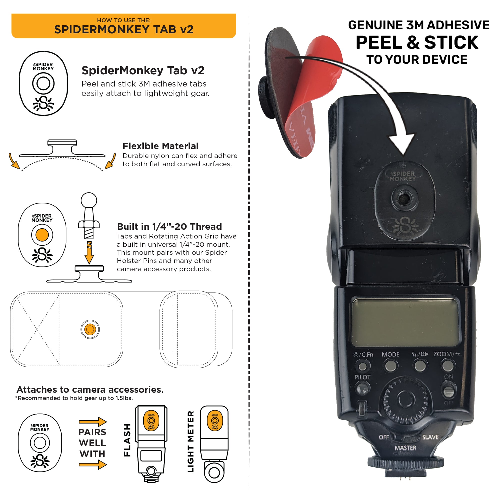 900: SpiderMonkey Kit - Accessory Clip + 2 Adhesive Accessory Tabs