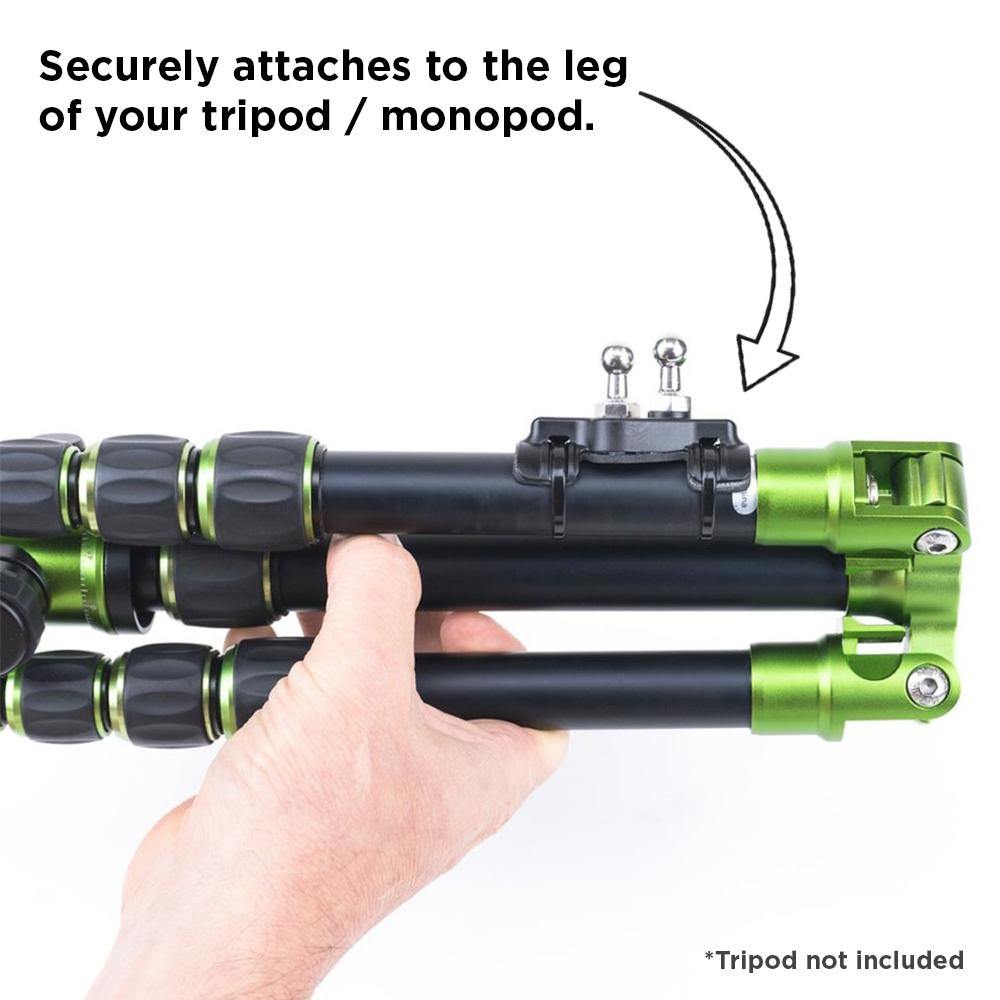 Securely attaches to any tripod leg